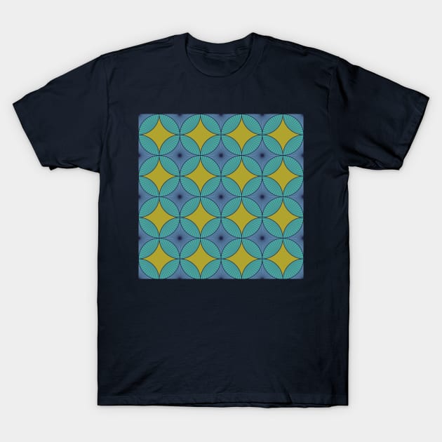 Teal and Blue Vintage Circles T-Shirt by Carolina Díaz